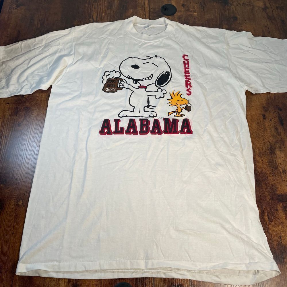 Vintage 1965 Schulz Peanuts Snoopy Cheers Alabama All  T-shirt Size 3XL‎